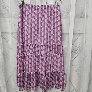 Briggs Purple Midi Skirt Y2K Fairy Boho Festival Kaleidoscope Peasant Tiered S